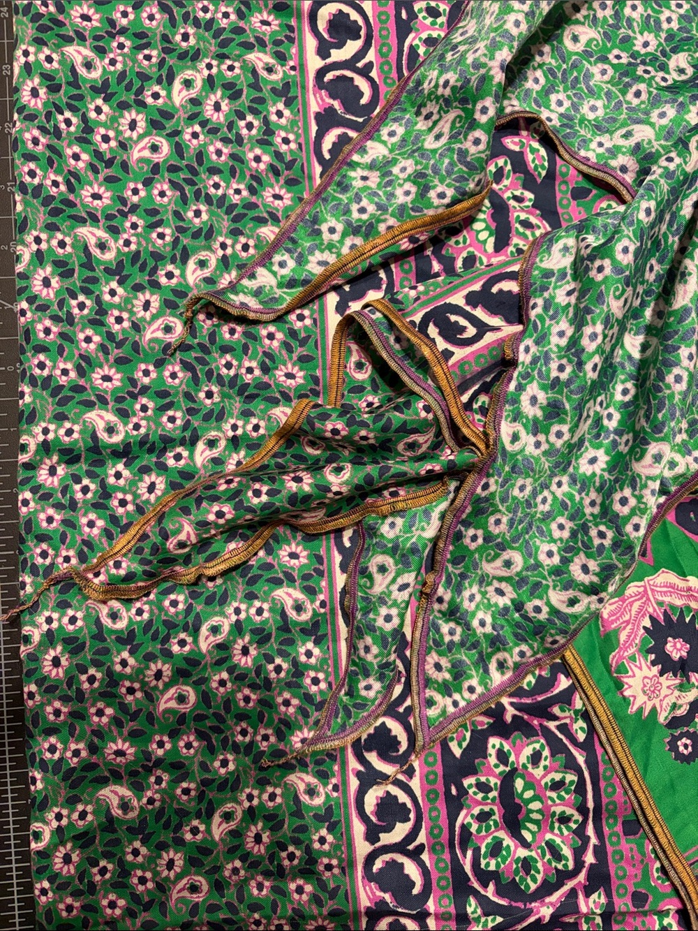 Late Sunday Afternoon silk Green Floral Scarf wrap “Springtime Joy” - Picture 8 of 9